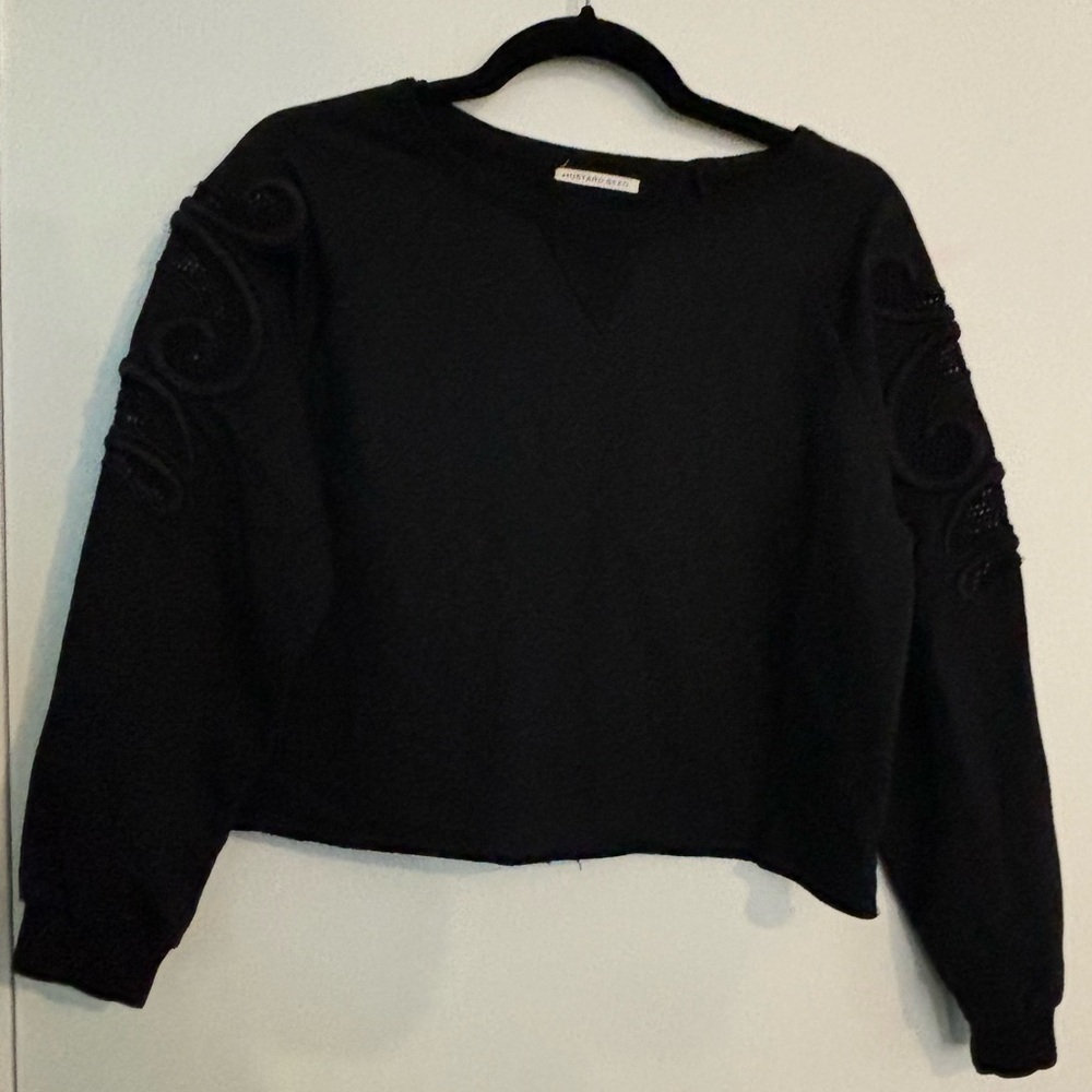 Mustard Seed Womens Cropped Boxy Sweatshirt Mesh Arm Detail‎ Black Approx Sz S